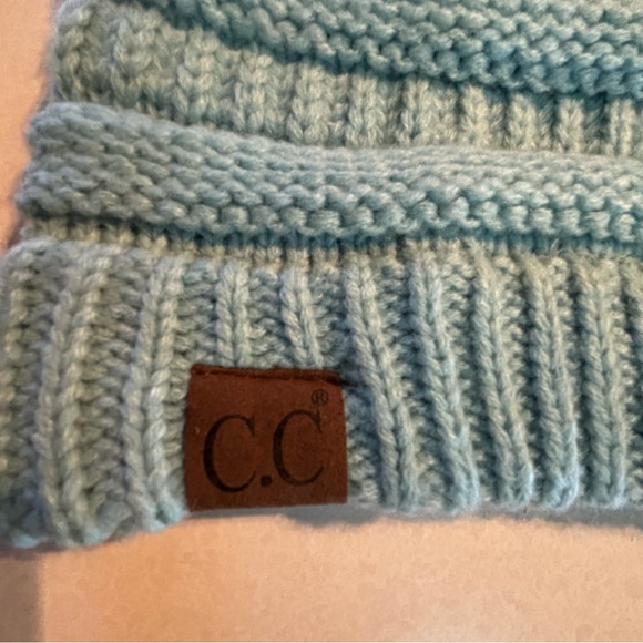 CC Exclusives Pony Tail Beanie Solid Cuff Beanie Hat Plain Knit Winter Slouchy - Picture 3 of 9